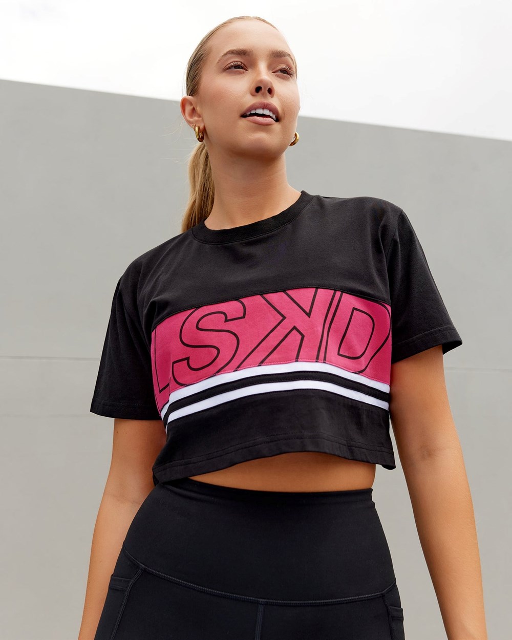 Black / Boysenberry LSKD Line-Up Cropped tee | UK1806495