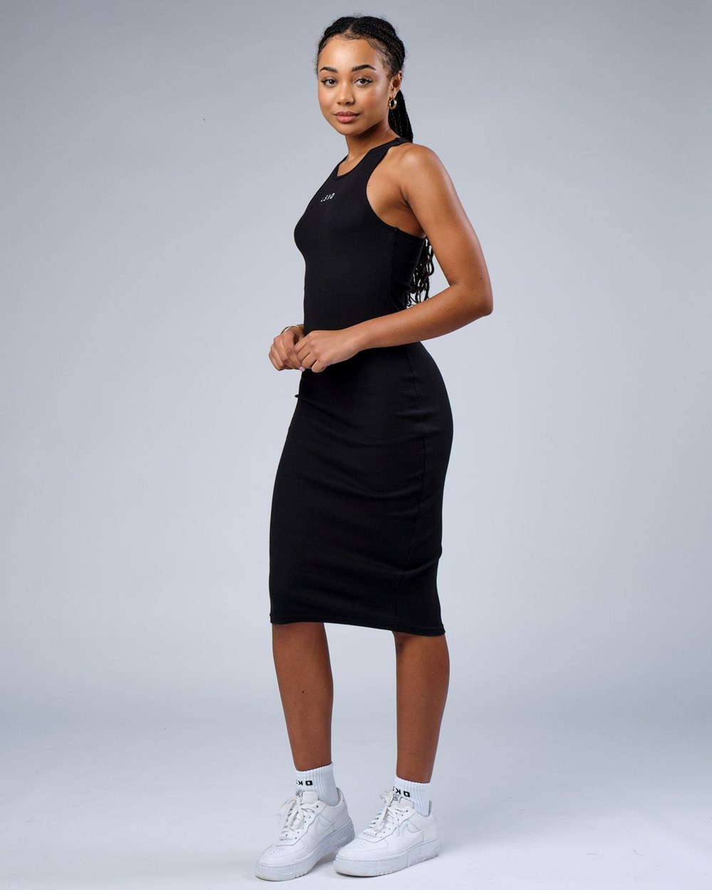 Black LSKD All Day Ribbed Midi Dress | JB8620319