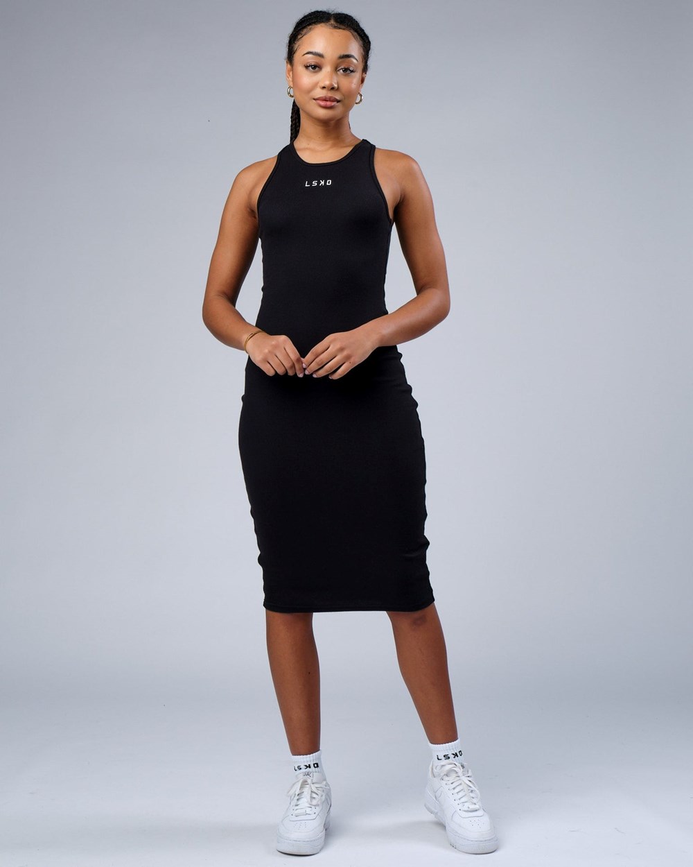 Black LSKD All Day Ribbed Midi Dress | JB8620319