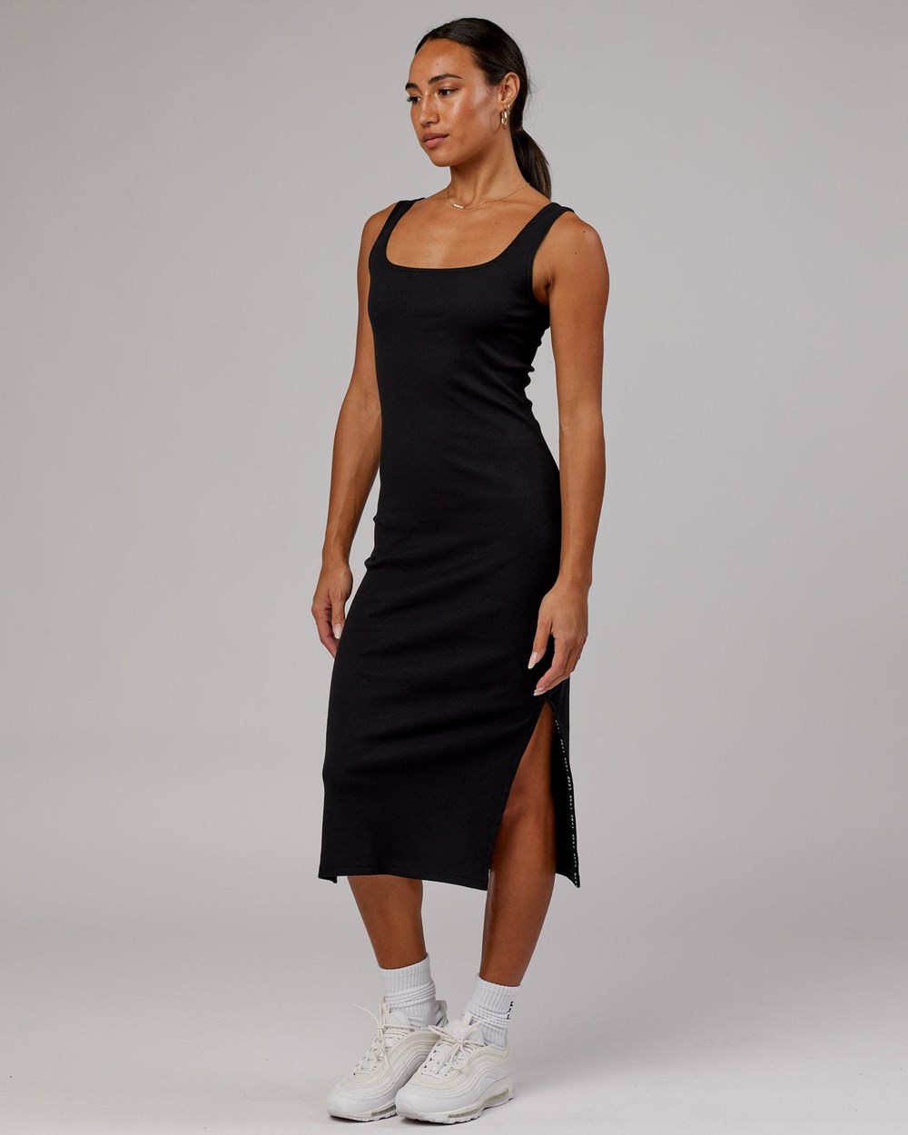 Black LSKD Ava Ribbed Tank Dress | QI8904213