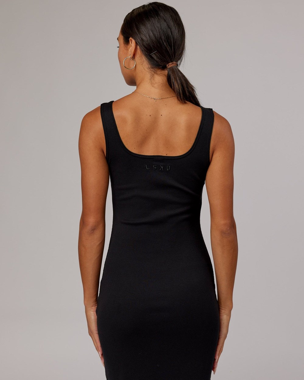 Black LSKD Ava Ribbed Tank Dress | QI8904213