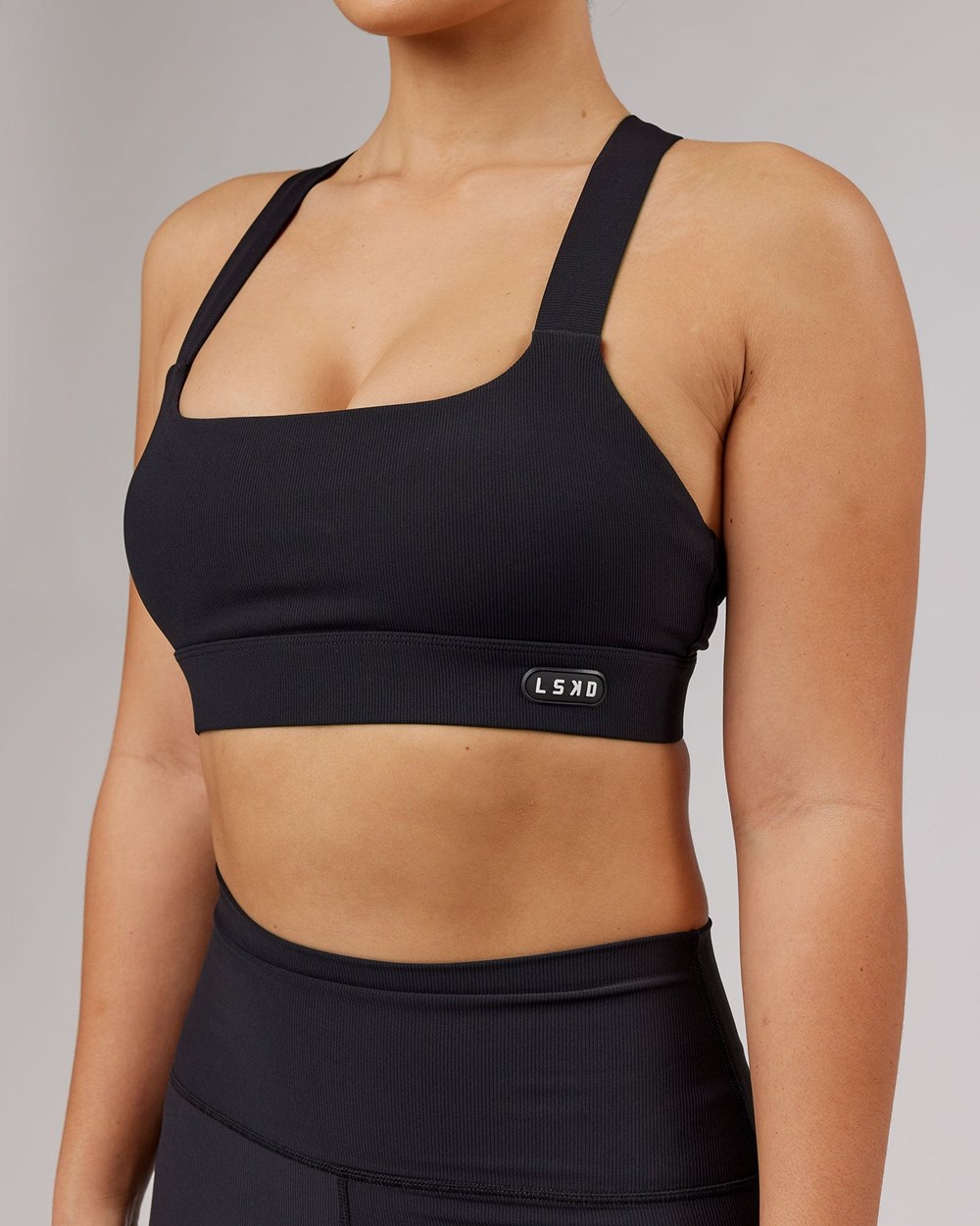 Black LSKD Balance Ribbed Sports Bra | EA9428761