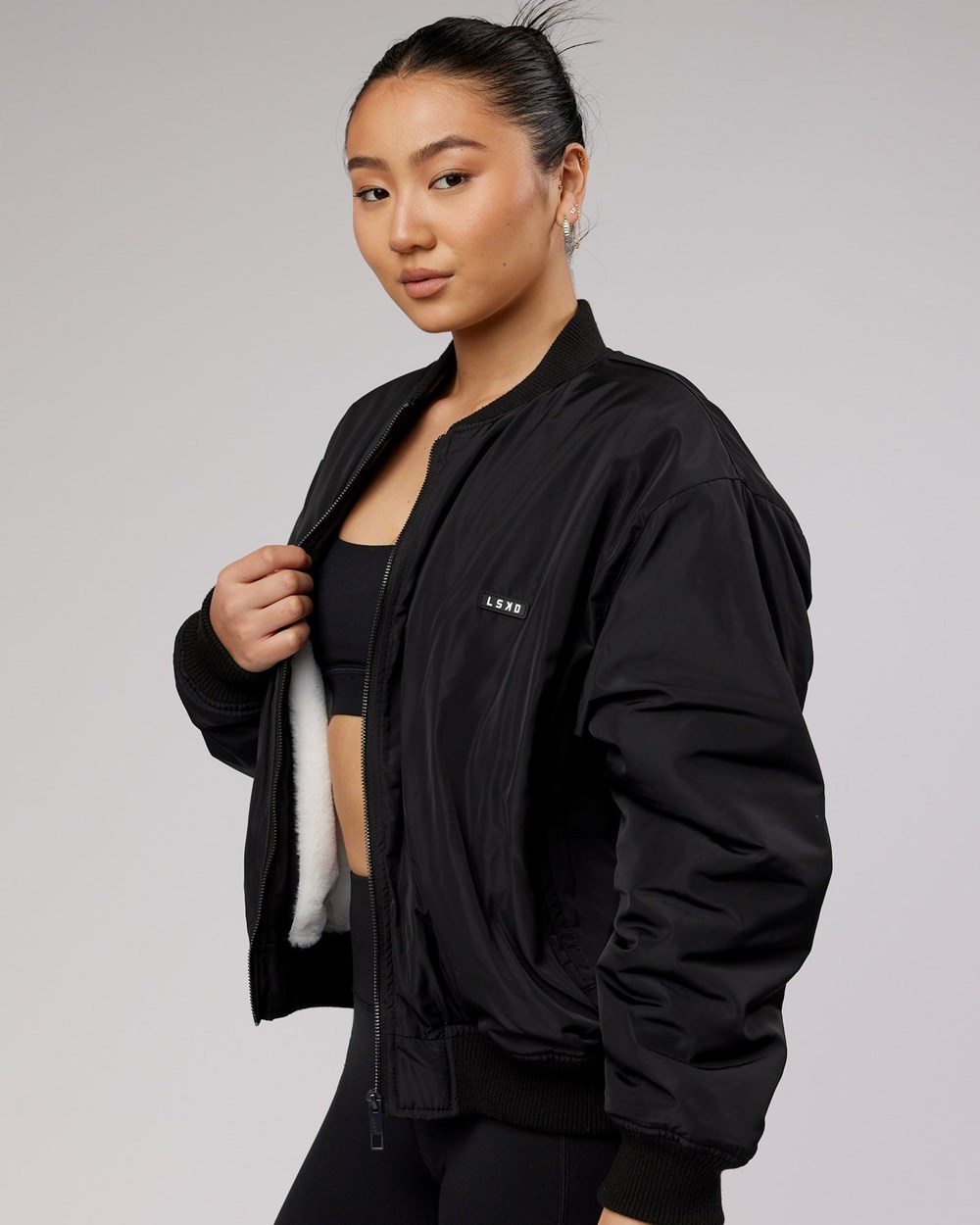 Black LSKD Effortless Sherpa Lined Bomber Jacket | HF1709235