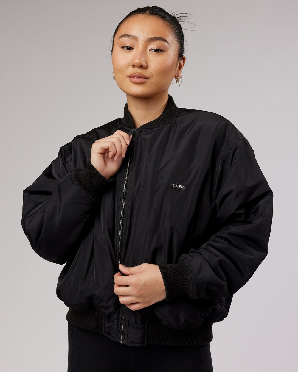 Black LSKD Effortless Sherpa Lined Bomber Jacket | HF1709235