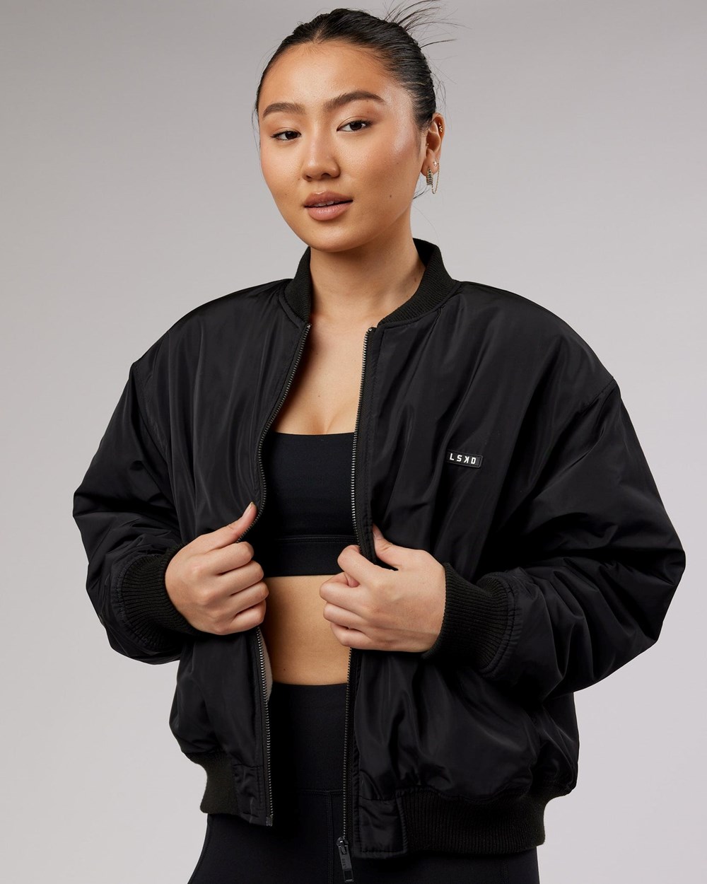 Black LSKD Effortless Sherpa Lined Bomber Jacket | HF1709235