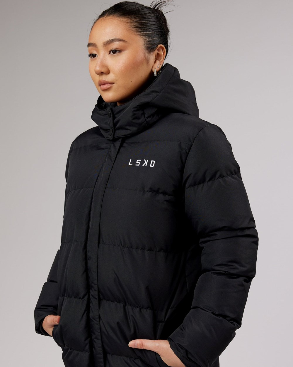 Black LSKD Equipped Longline Puffer Jacket | UV4820356