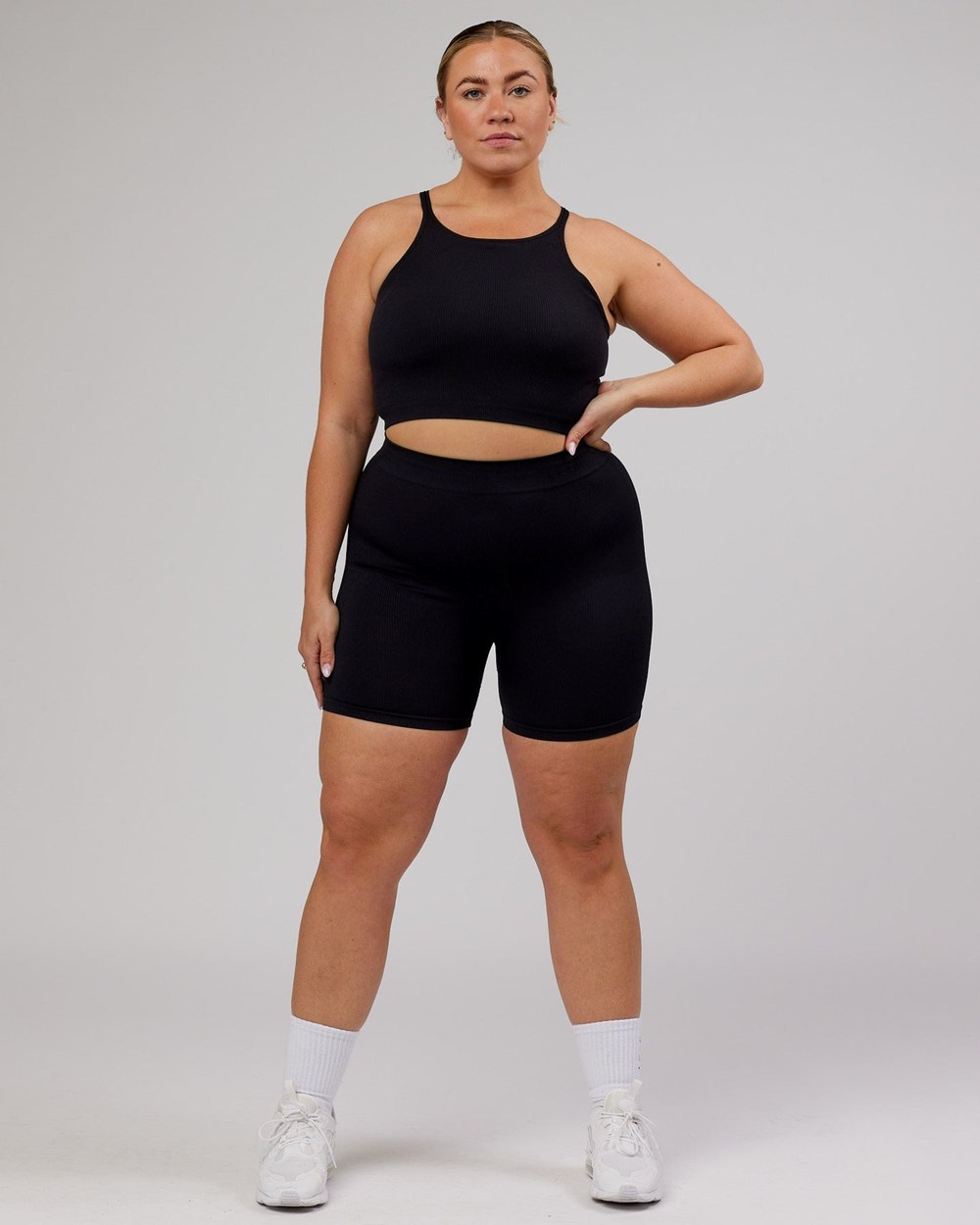 Black LSKD Minimal Seamless Rib Bike Short | VB7830296