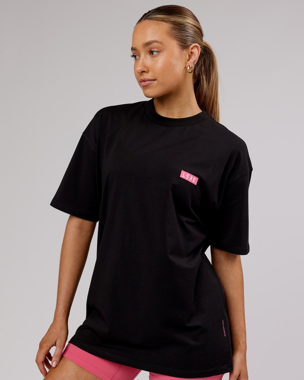 Black / Pink LSKD Iconic FLXCotton Tee Oversize | VE1073628