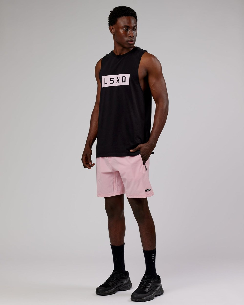 Black / Pink LSKD Strength FLXCotton Training Fit Tank | OL8356109