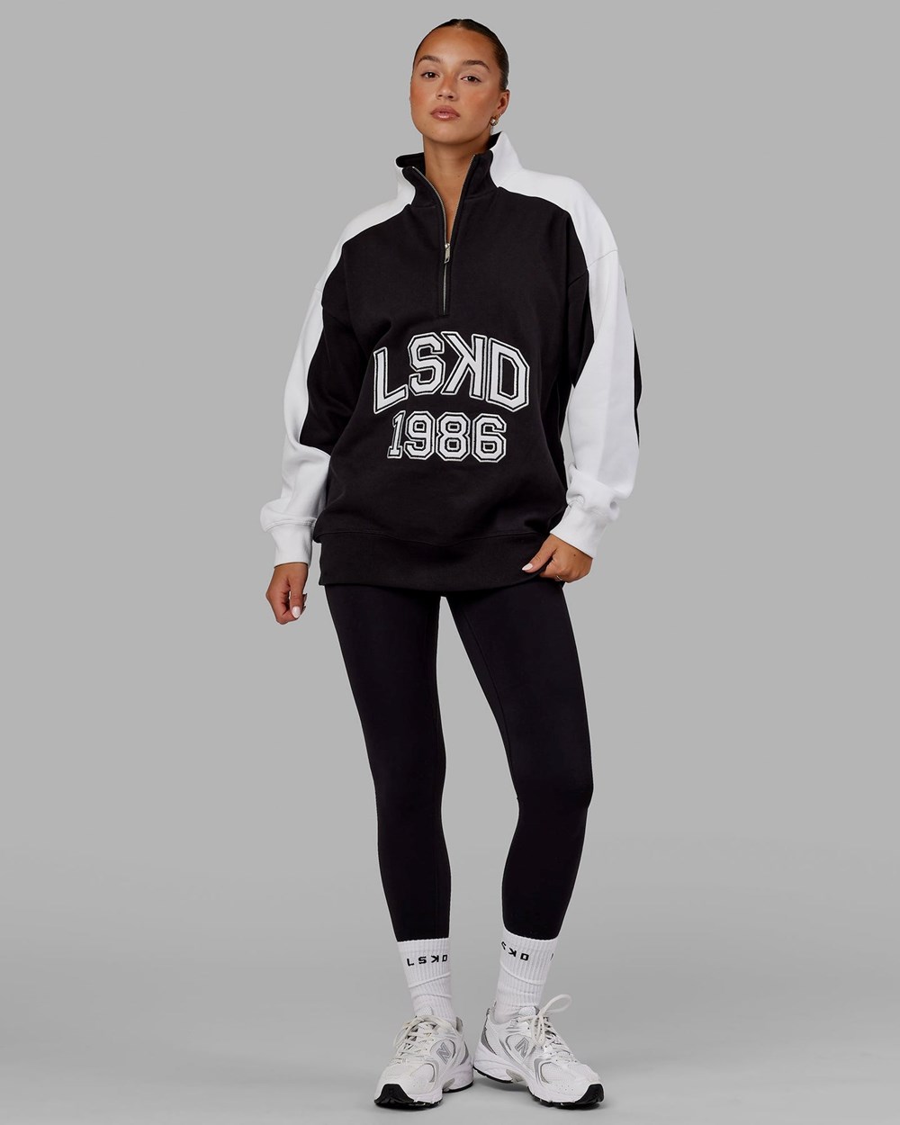 Black / White LSKD Alumni 1/4 Zip Sweater Oversize | LT7083195