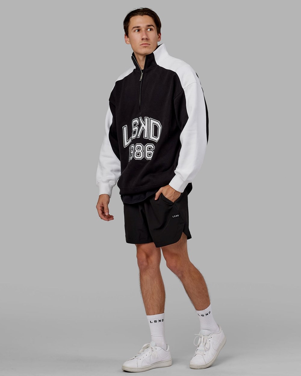 Black / White LSKD Alumni 1/4 Zip Sweater Oversize | MJ0269847