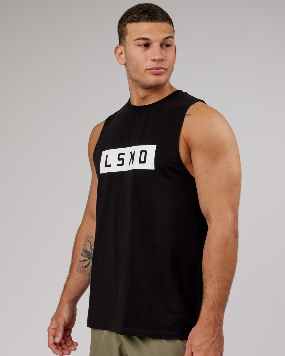 Black / White LSKD Strength FLXCotton Training Fit Tank | VE0731452