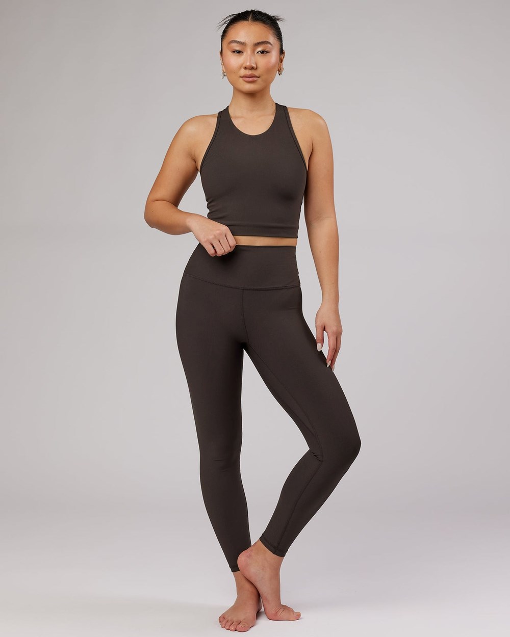 Dark Walnut LSKD Balance Ribbed Full Length Legging | WO1278056