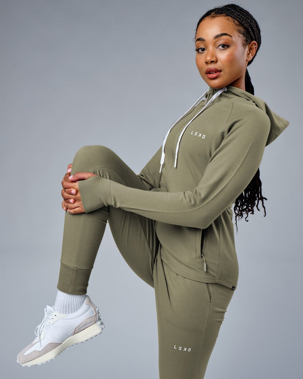 Dusty Olive LSKD PB Zip Through Hoodie | PJ5792061