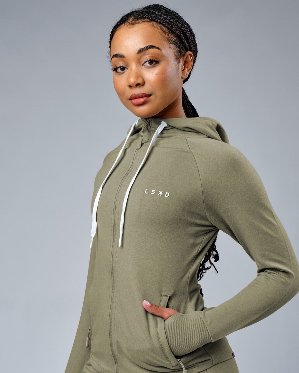 Dusty Olive LSKD PB Zip Through Hoodie | PJ5792061