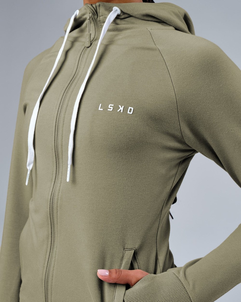 Dusty Olive LSKD PB Zip Through Hoodie | PJ5792061