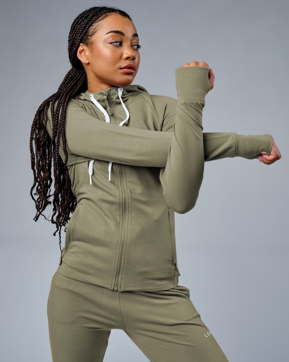 Dusty Olive LSKD PB Zip Through Hoodie | PJ5792061