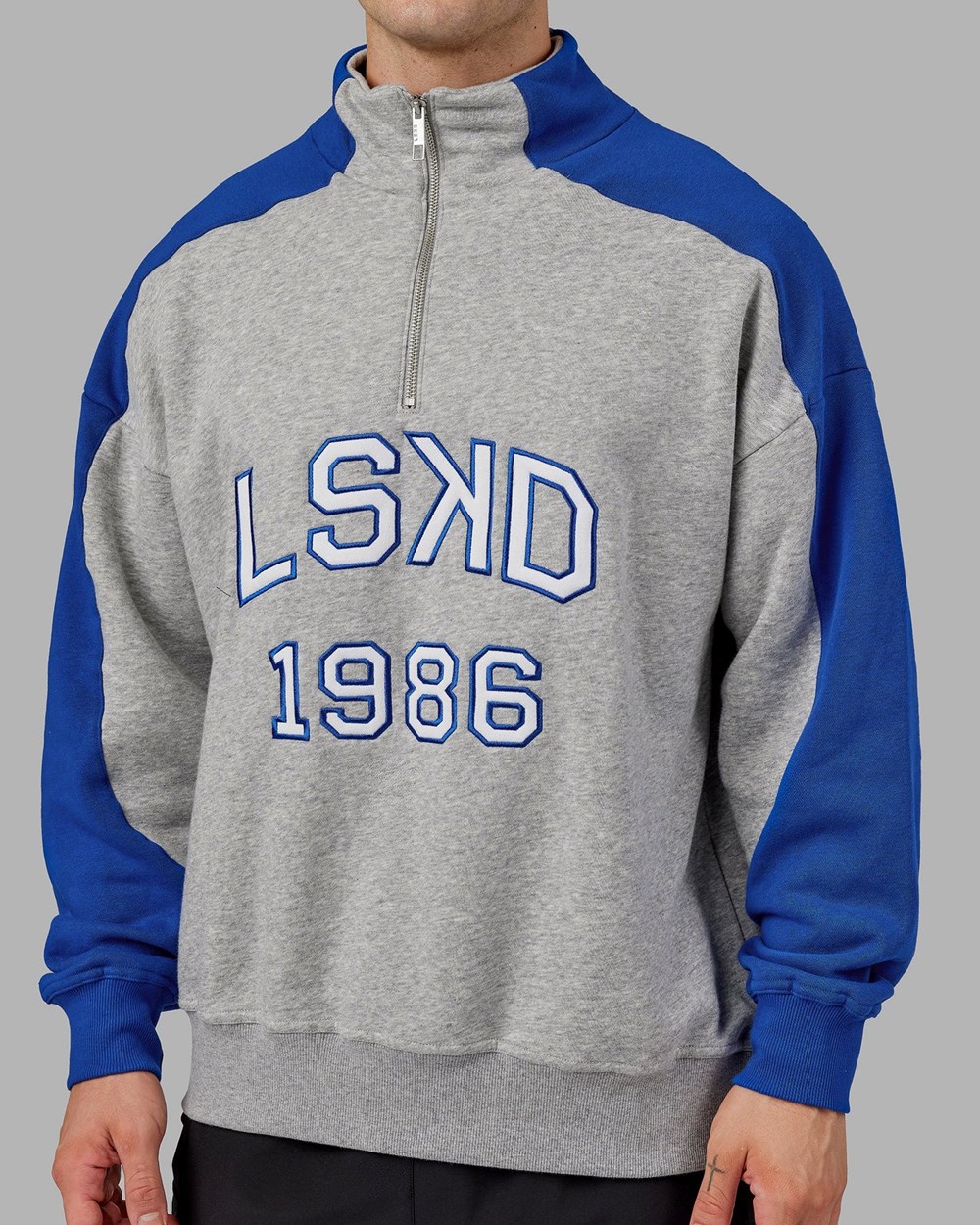 Grey / Blue LSKD Alumni 1/4 Zip Sweater Oversize | WB3016825