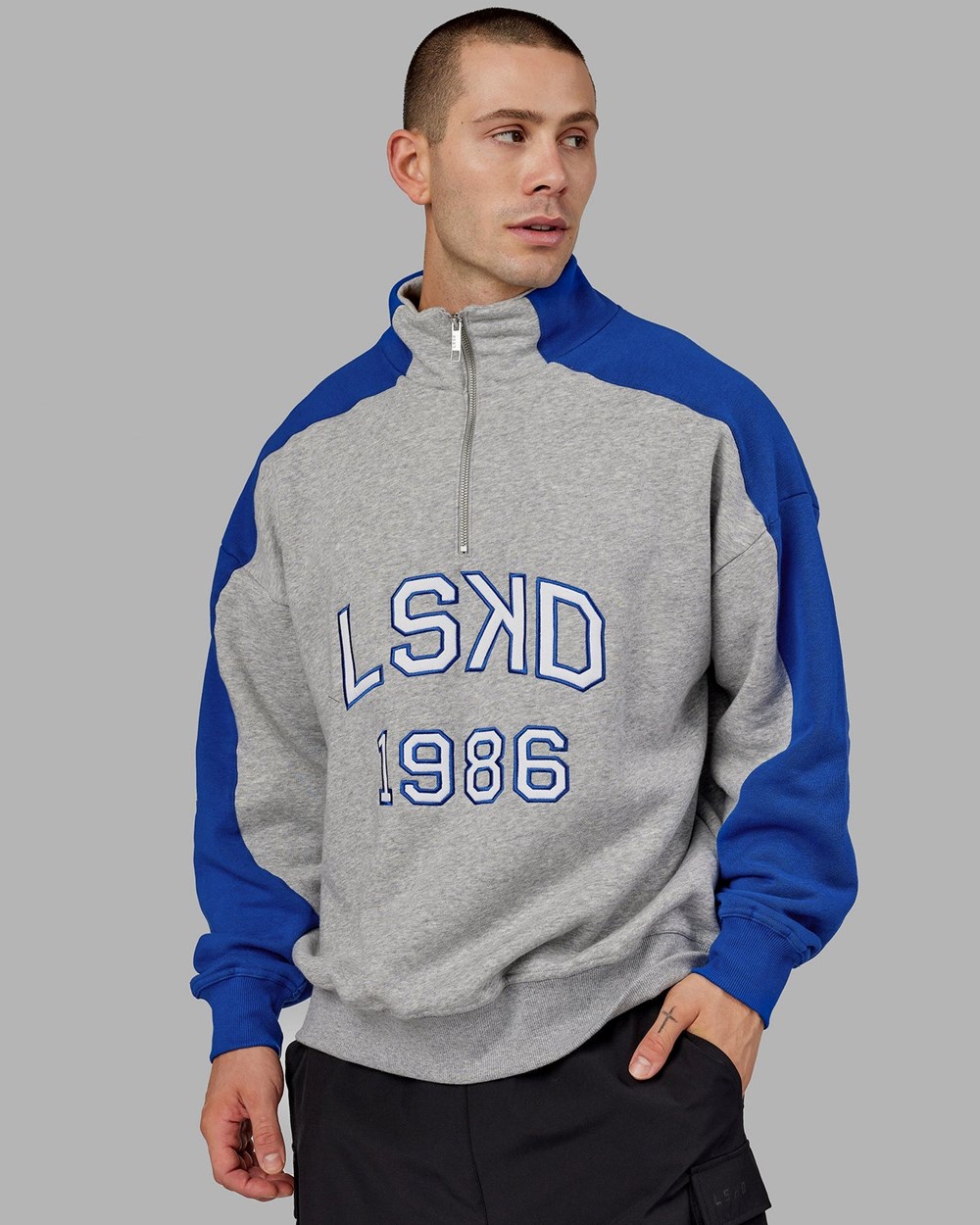 Grey / Blue LSKD Alumni 1/4 Zip Sweater Oversize | WB3016825