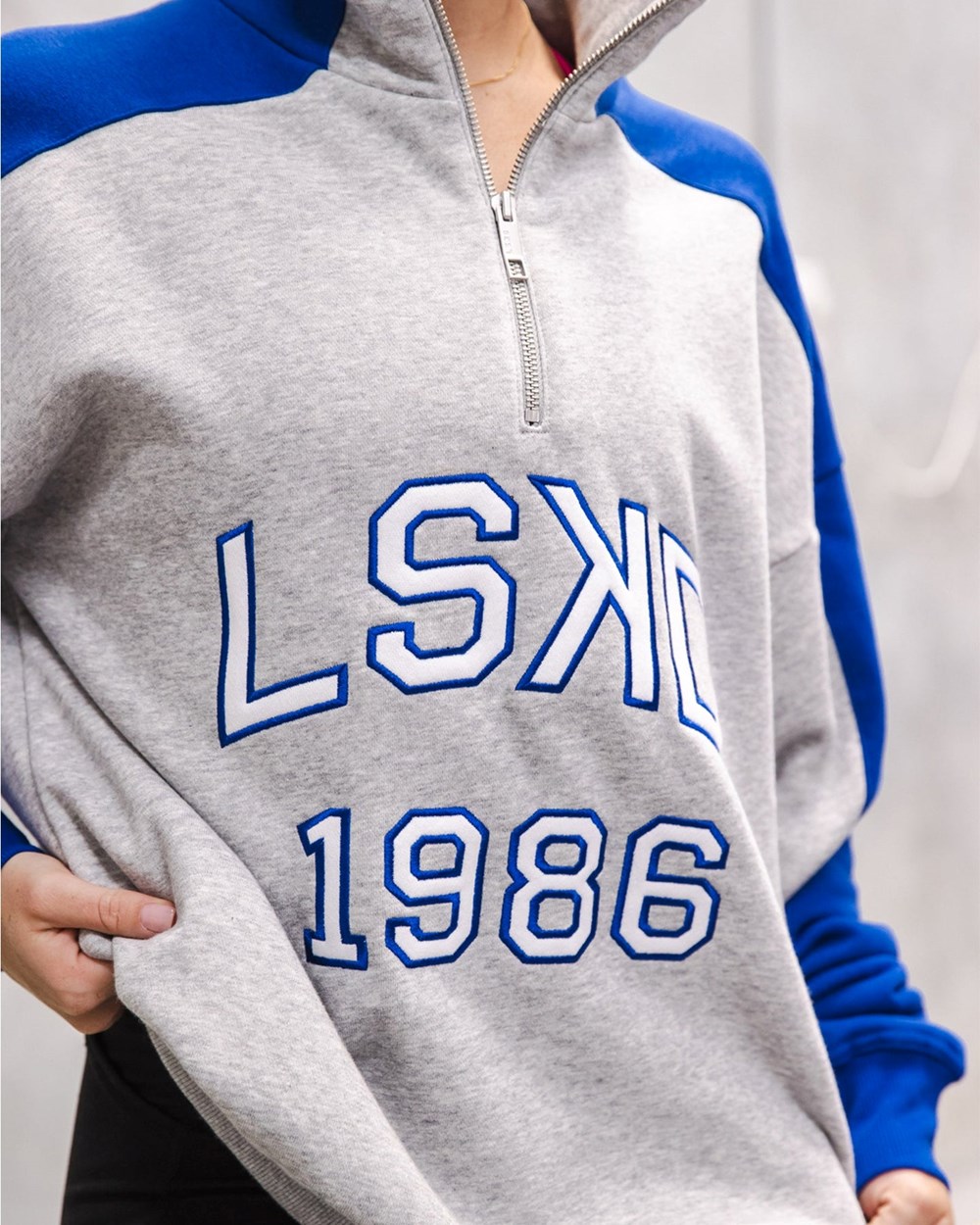 Grey / Blue LSKD Alumni 1/4 Zip Sweater Oversize | WK6573041