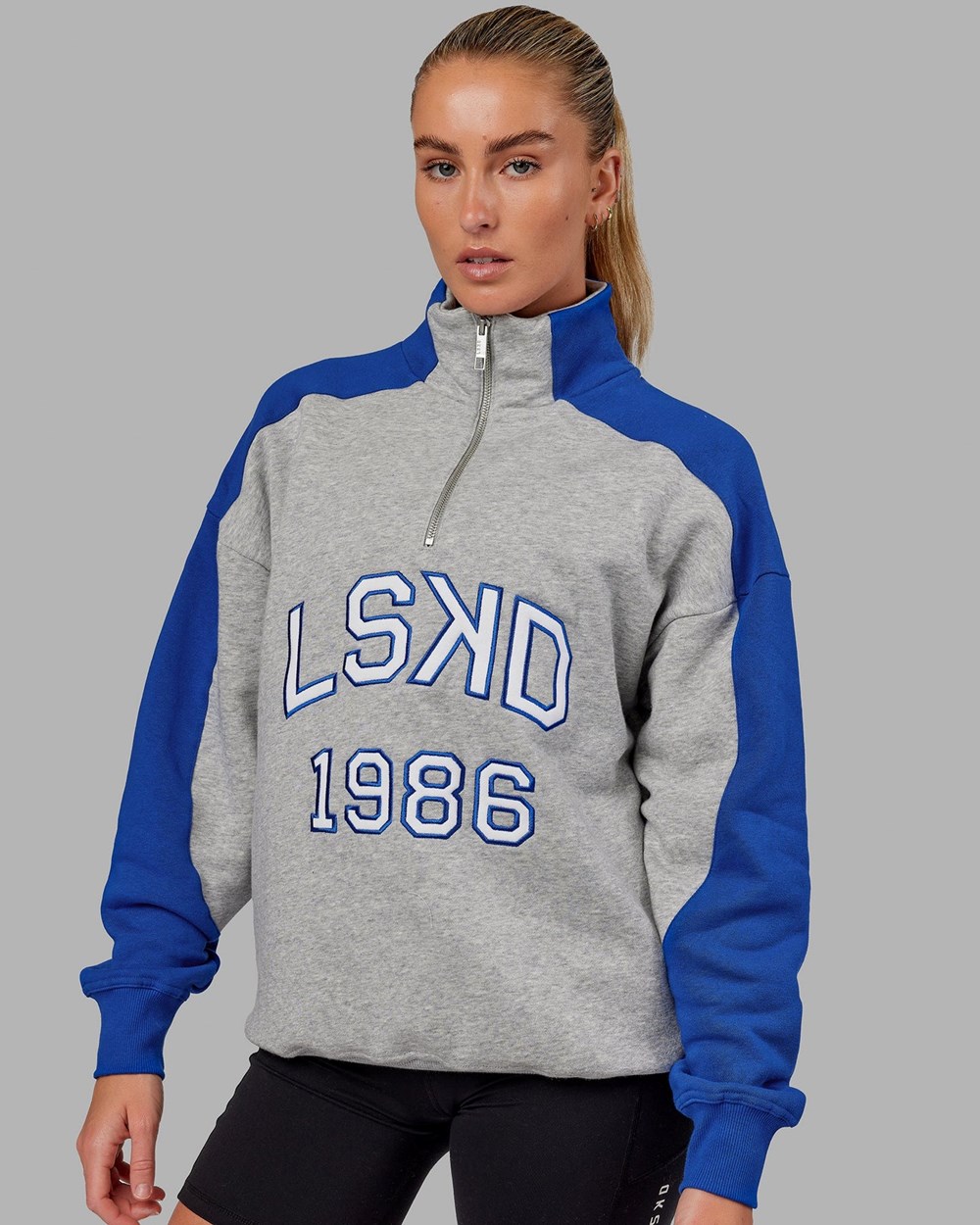 Grey / Blue LSKD Alumni 1/4 Zip Sweater Oversize | WK6573041