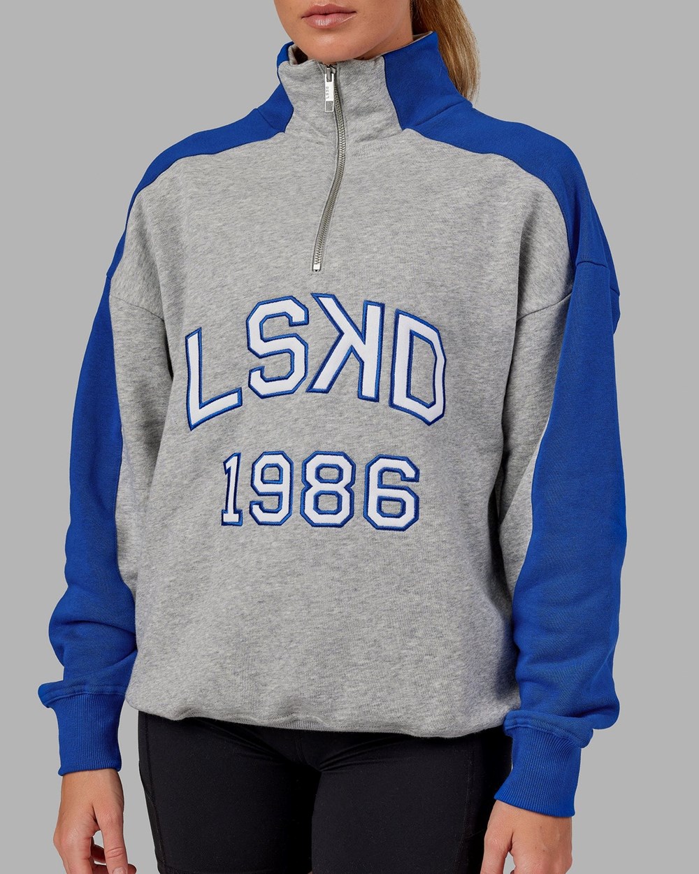 Grey / Blue LSKD Alumni 1/4 Zip Sweater Oversize | WK6573041