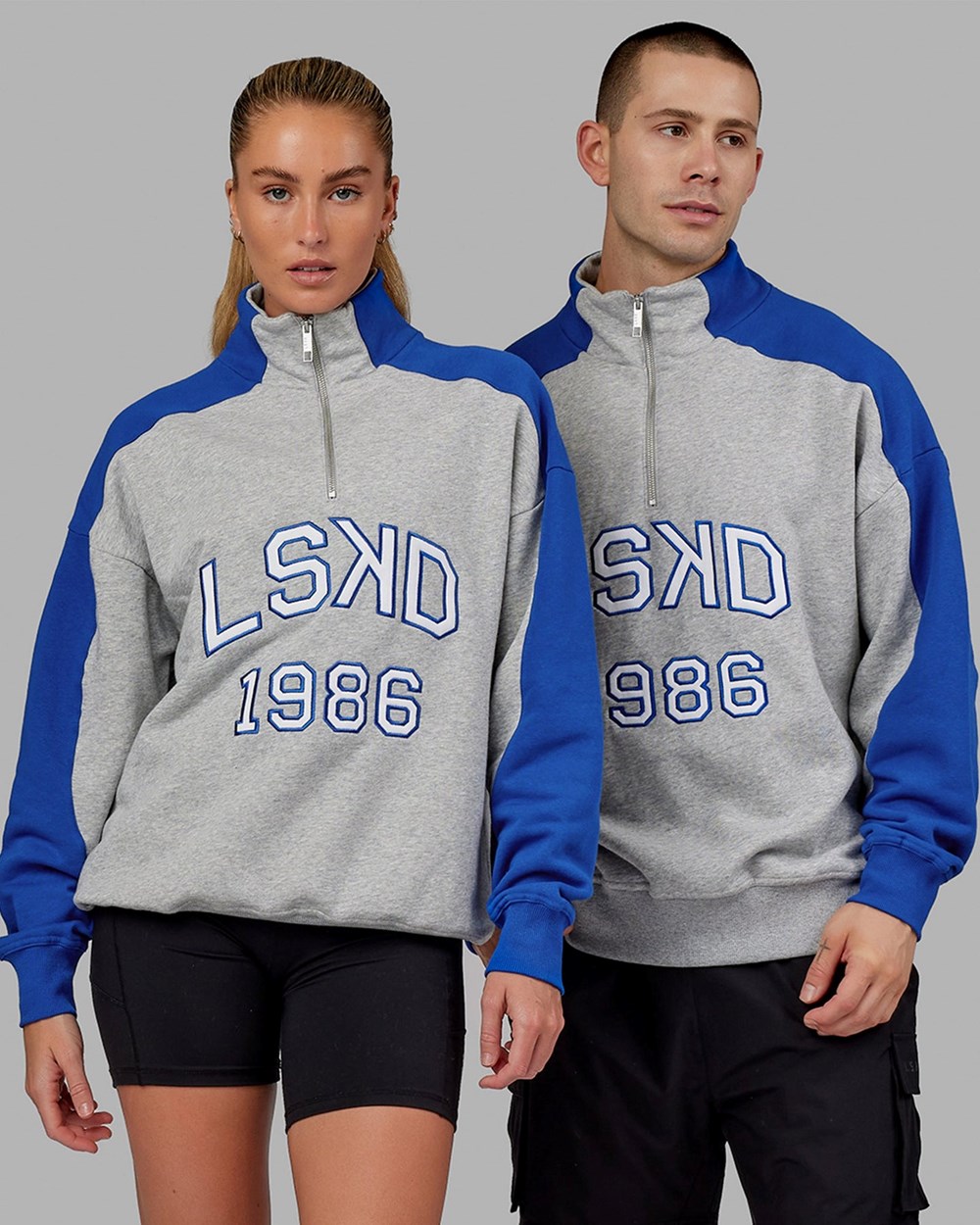 Grey / Blue LSKD Alumni 1/4 Zip Sweater Oversize | WK6573041