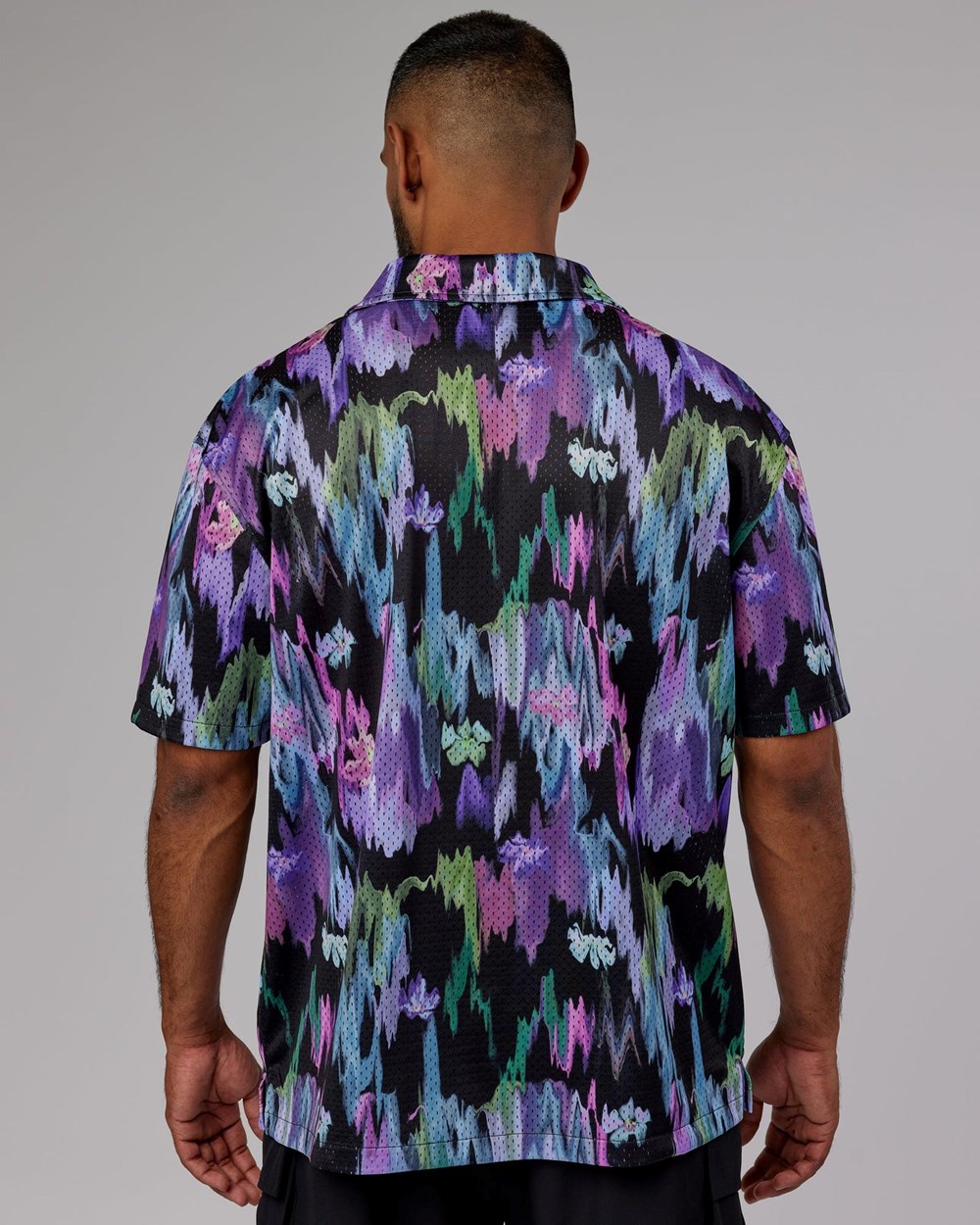 Hyper Floral Black LSKD Expression Short Sleeve Mesh Shirt | OD3518649