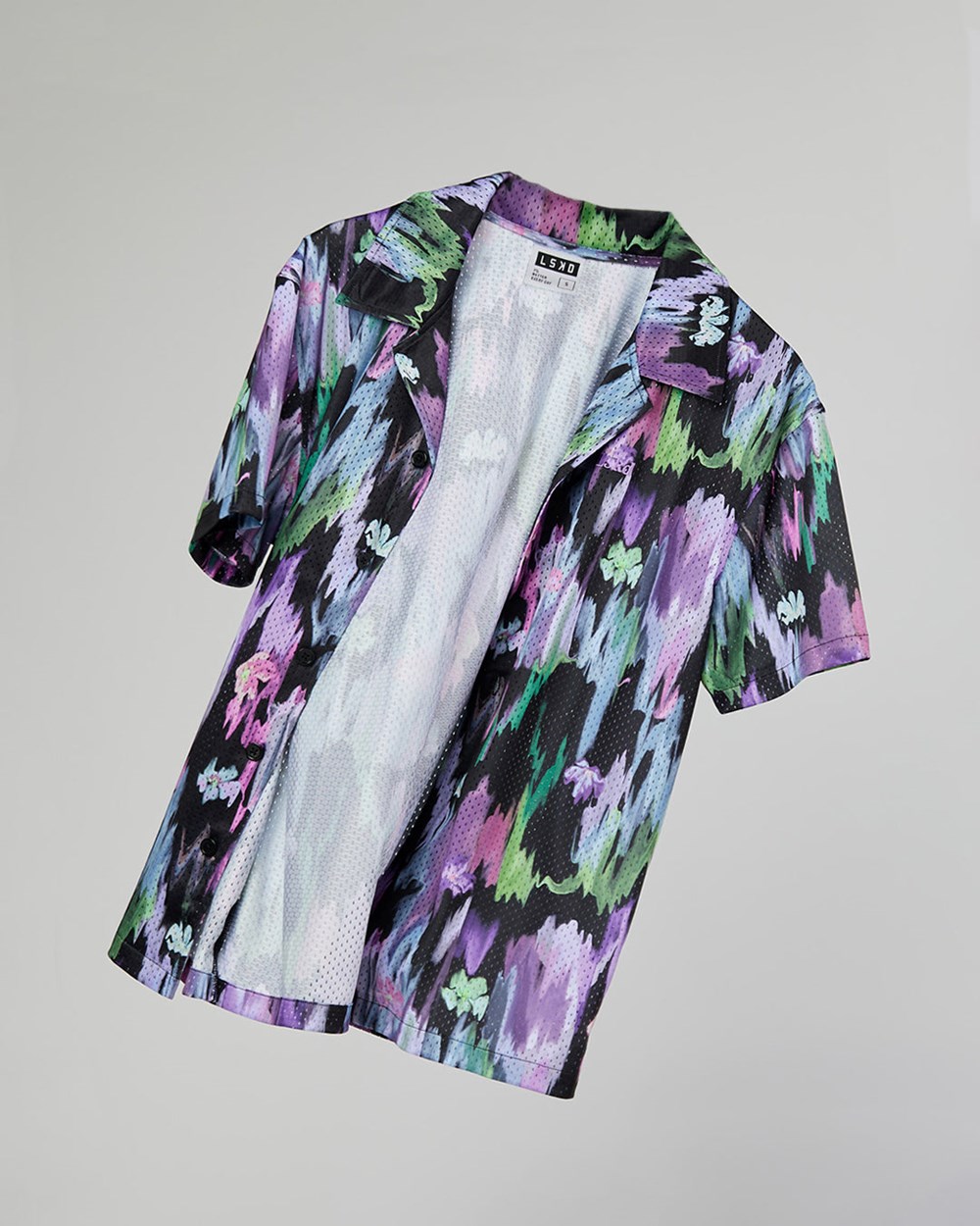 Hyper Floral Black LSKD Expression Short Sleeve Mesh Shirt | OD3518649