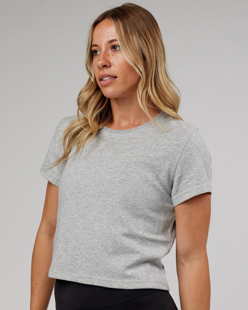 Lt Grey Marl LSKD Off Duty Cropped Tee | EC5861274