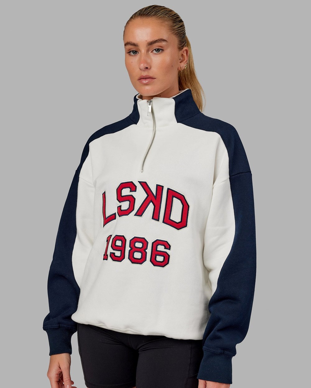 Navy / Red LSKD Alumni 1/4 Zip Sweater Oversize | QN9431526