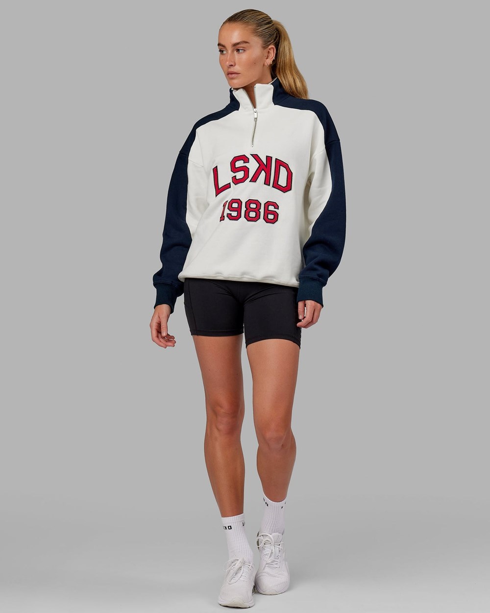 Navy / Red LSKD Alumni 1/4 Zip Sweater Oversize | QN9431526