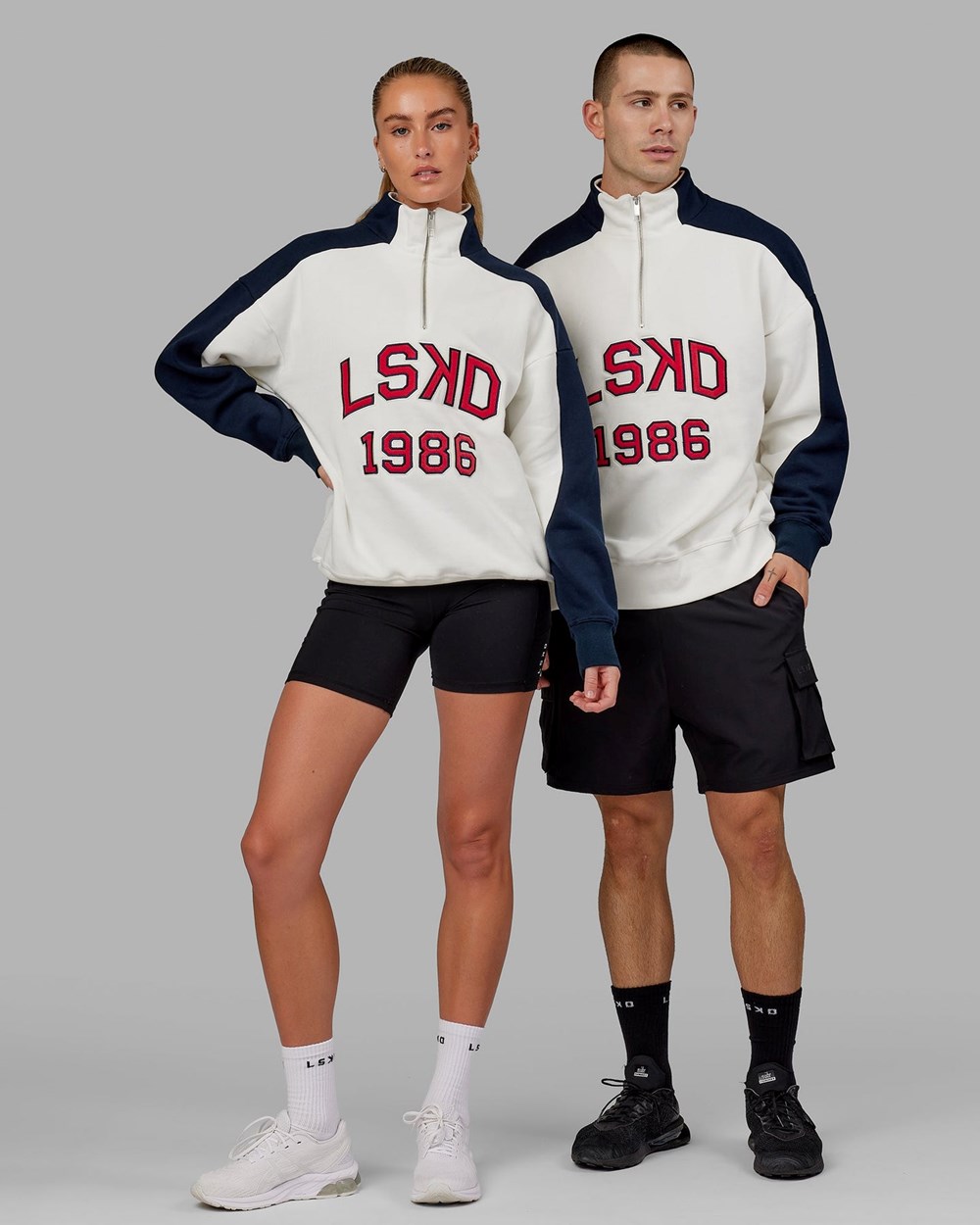 Navy / Red LSKD Alumni 1/4 Zip Sweater Oversize | QN9431526