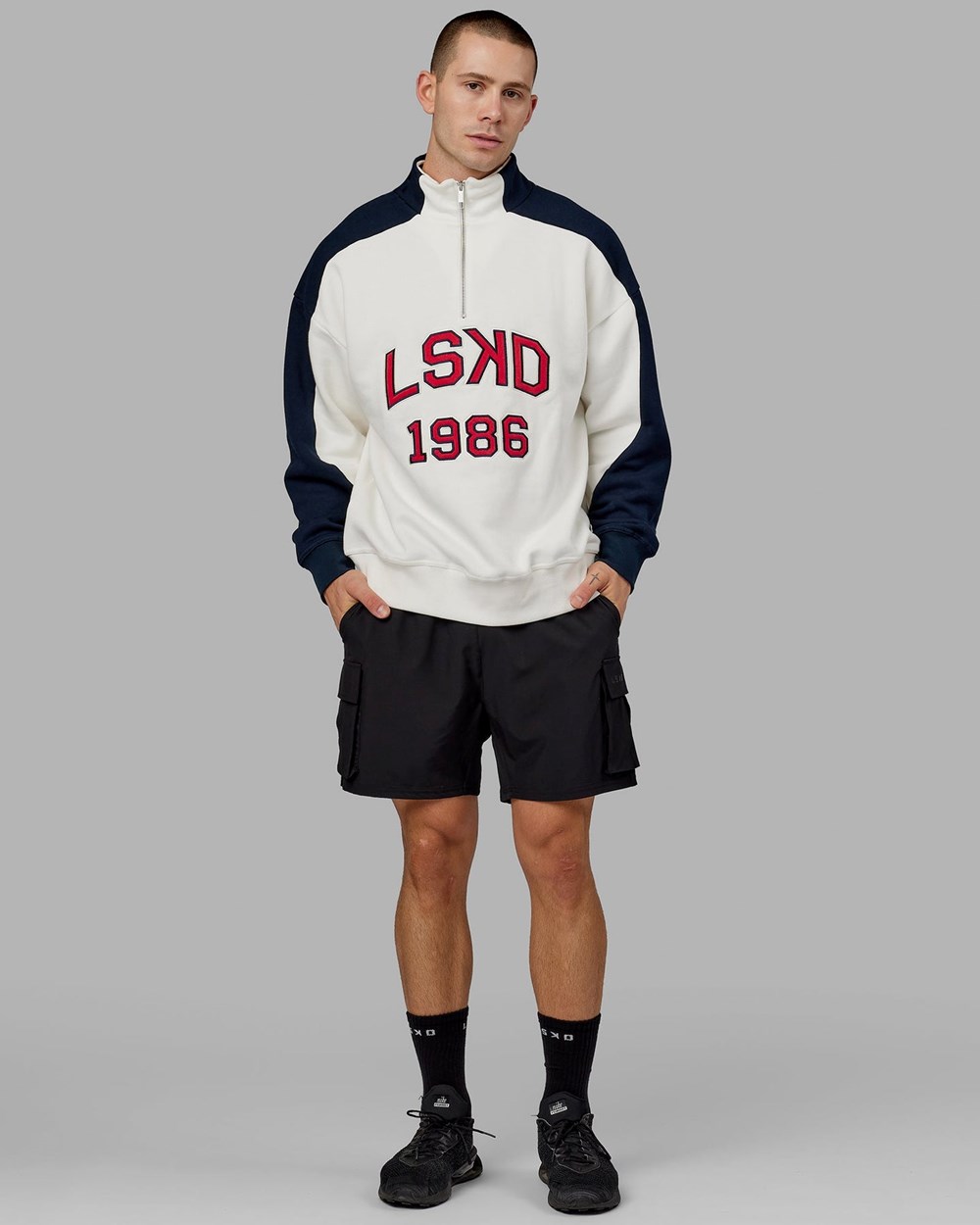 Navy / Red LSKD Alumni 1/4 Zip Sweater Oversize | ZV9483106