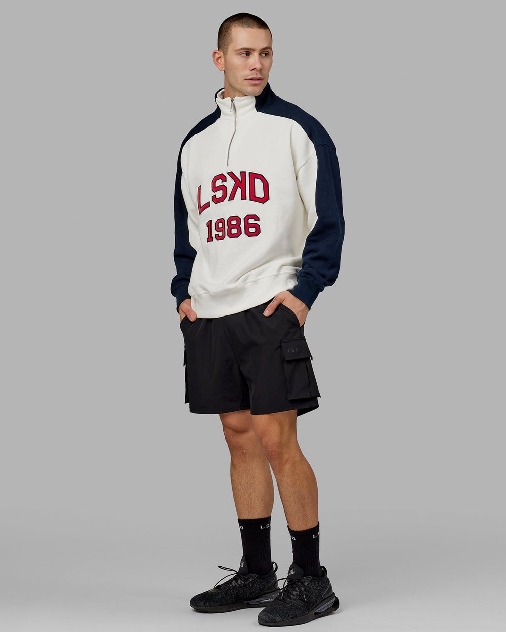 Navy / Red LSKD Alumni 1/4 Zip Sweater Oversize | ZV9483106