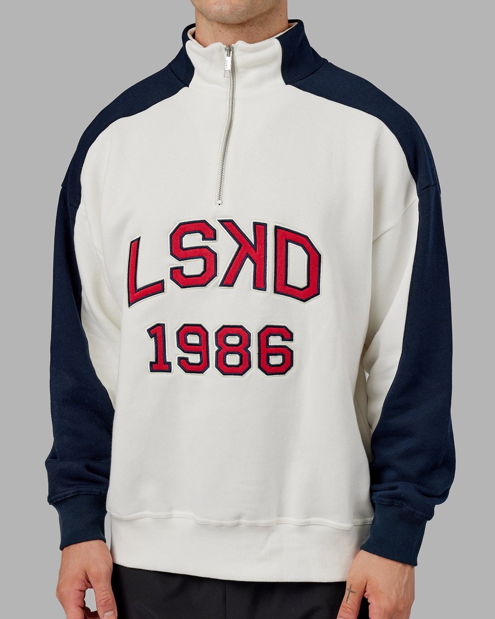 Navy / Red LSKD Alumni 1/4 Zip Sweater Oversize | ZV9483106