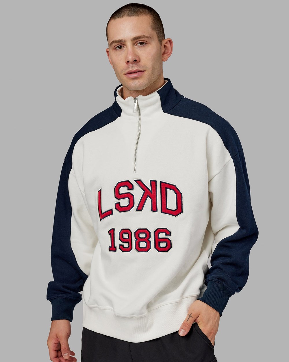 Navy / Red LSKD Alumni 1/4 Zip Sweater Oversize | ZV9483106