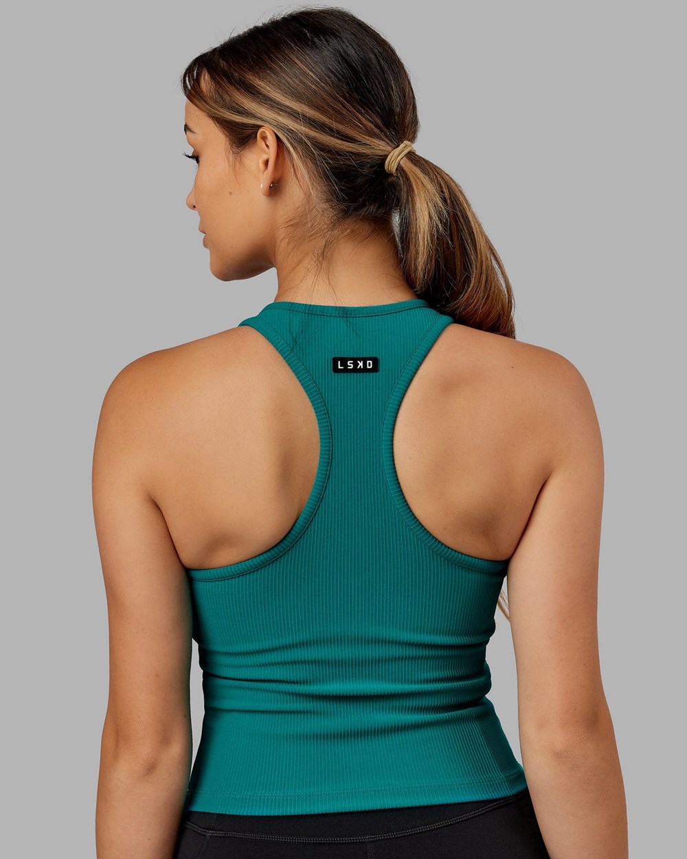 Sea Green LSKD Flow Ribbed Shelf Bra Performance Tank | HI8321056