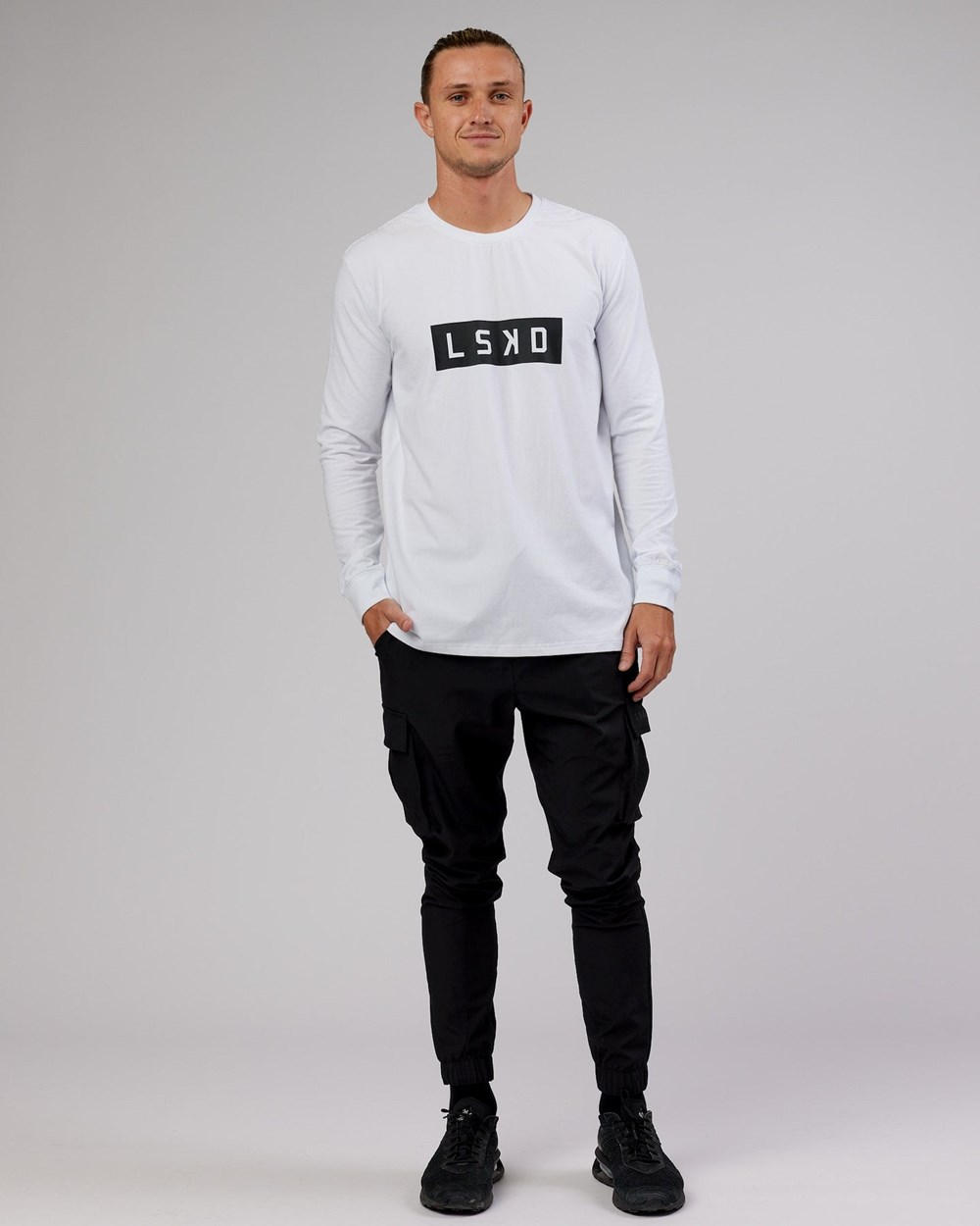 White / Black LSKD Strength FLXCotton LS Tee | QG0184527