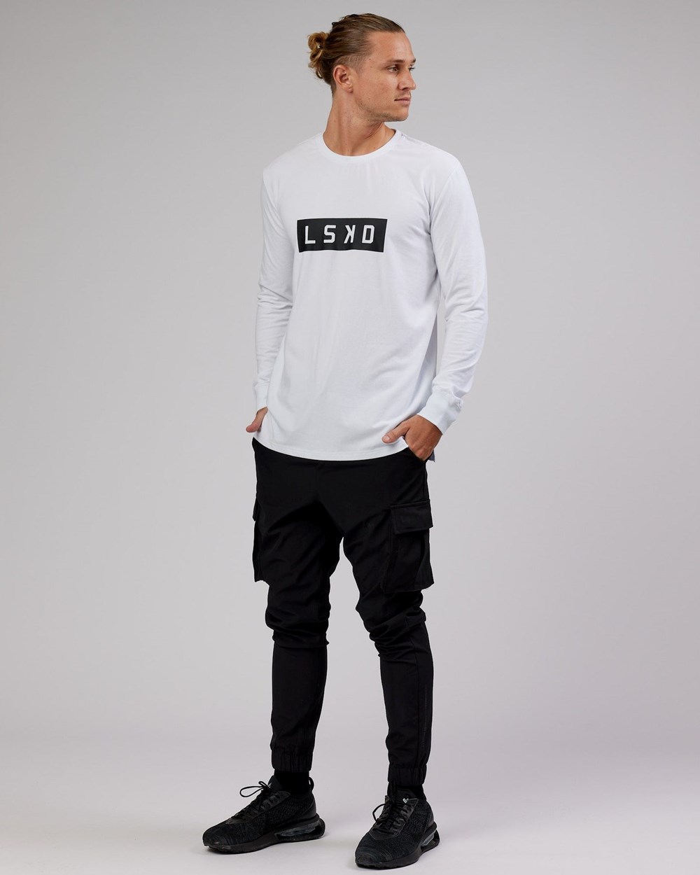 White / Black LSKD Strength FLXCotton LS Tee | QG0184527