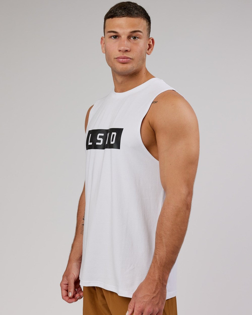 White / Black LSKD Strength FLXCotton Training Fit Tank | JO3270865