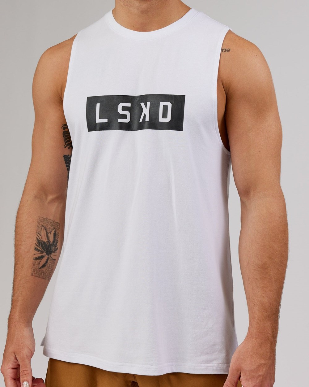 White / Black LSKD Strength FLXCotton Training Fit Tank | JO3270865