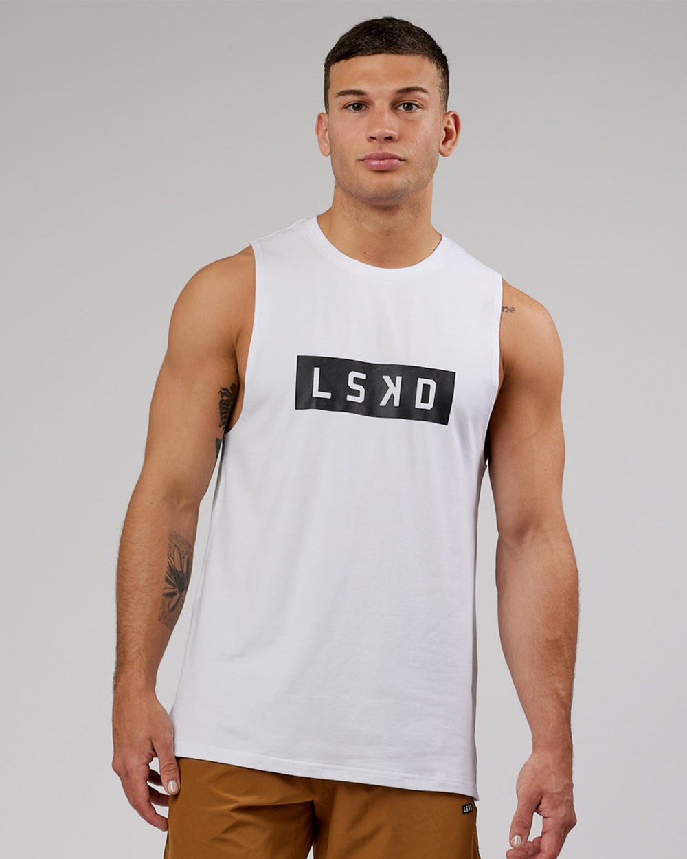 White / Black LSKD Strength FLXCotton Training Fit Tank | JO3270865