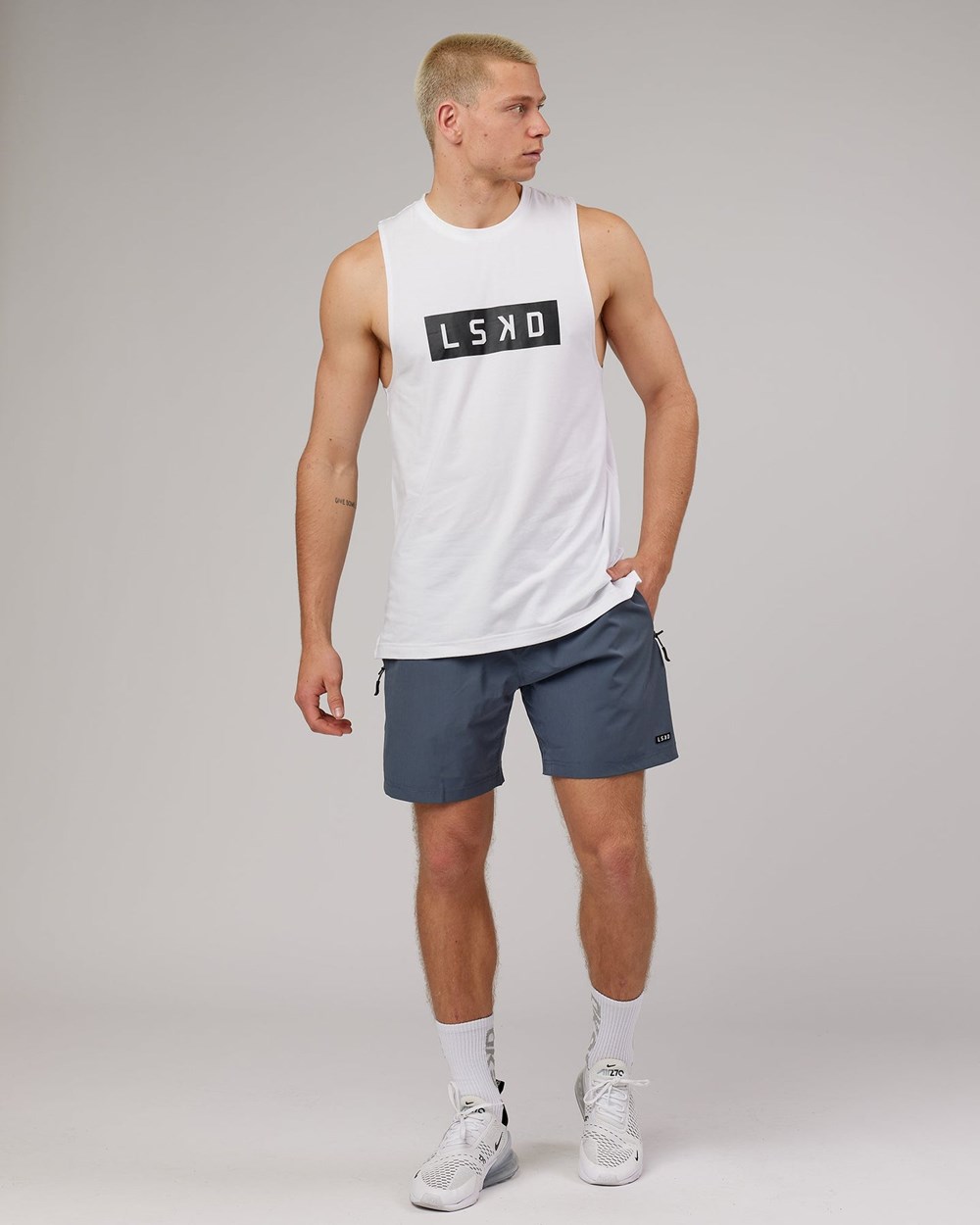 White / Black LSKD Strength FLXDRY Training Fit Performance Tank | VC4269307