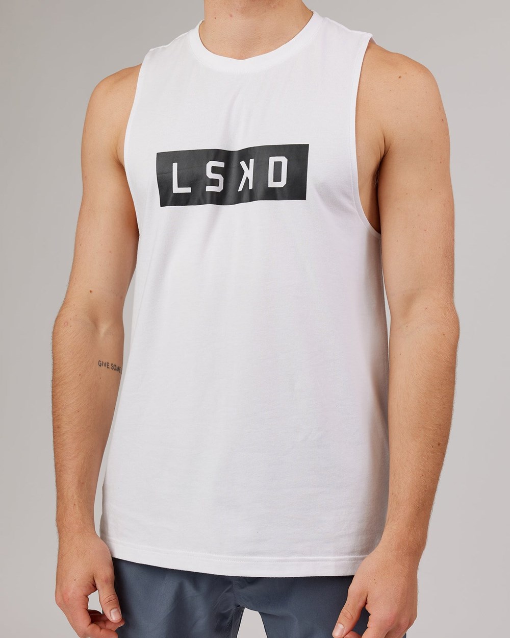 White / Black LSKD Strength FLXDRY Training Fit Performance Tank | VC4269307