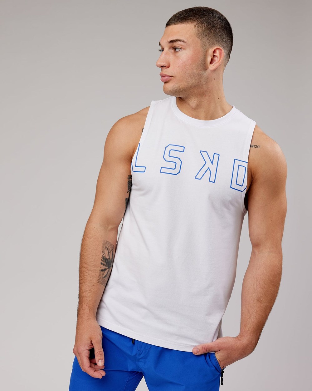 White / Cobalt LSKD Expand FLXCotton Training Fit Tank | SE9732640