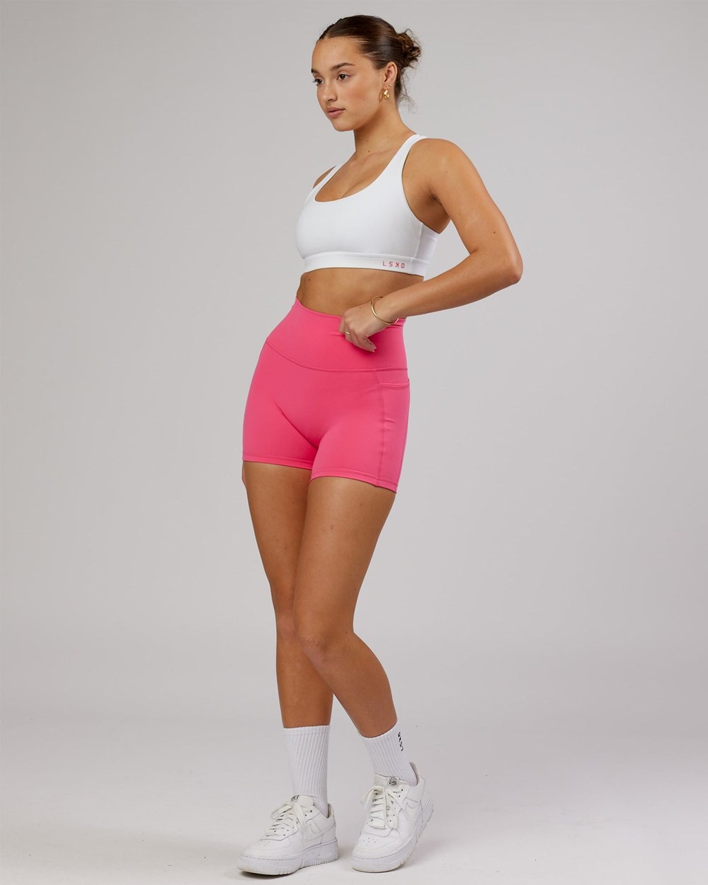 White / Flamingo LSKD Base Sports Bra | VH8034762