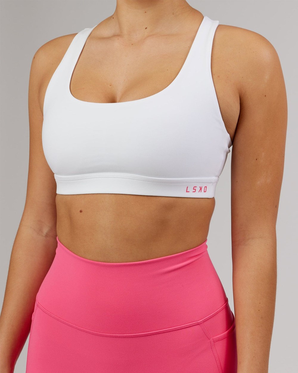 White / Flamingo LSKD Base Sports Bra | VH8034762