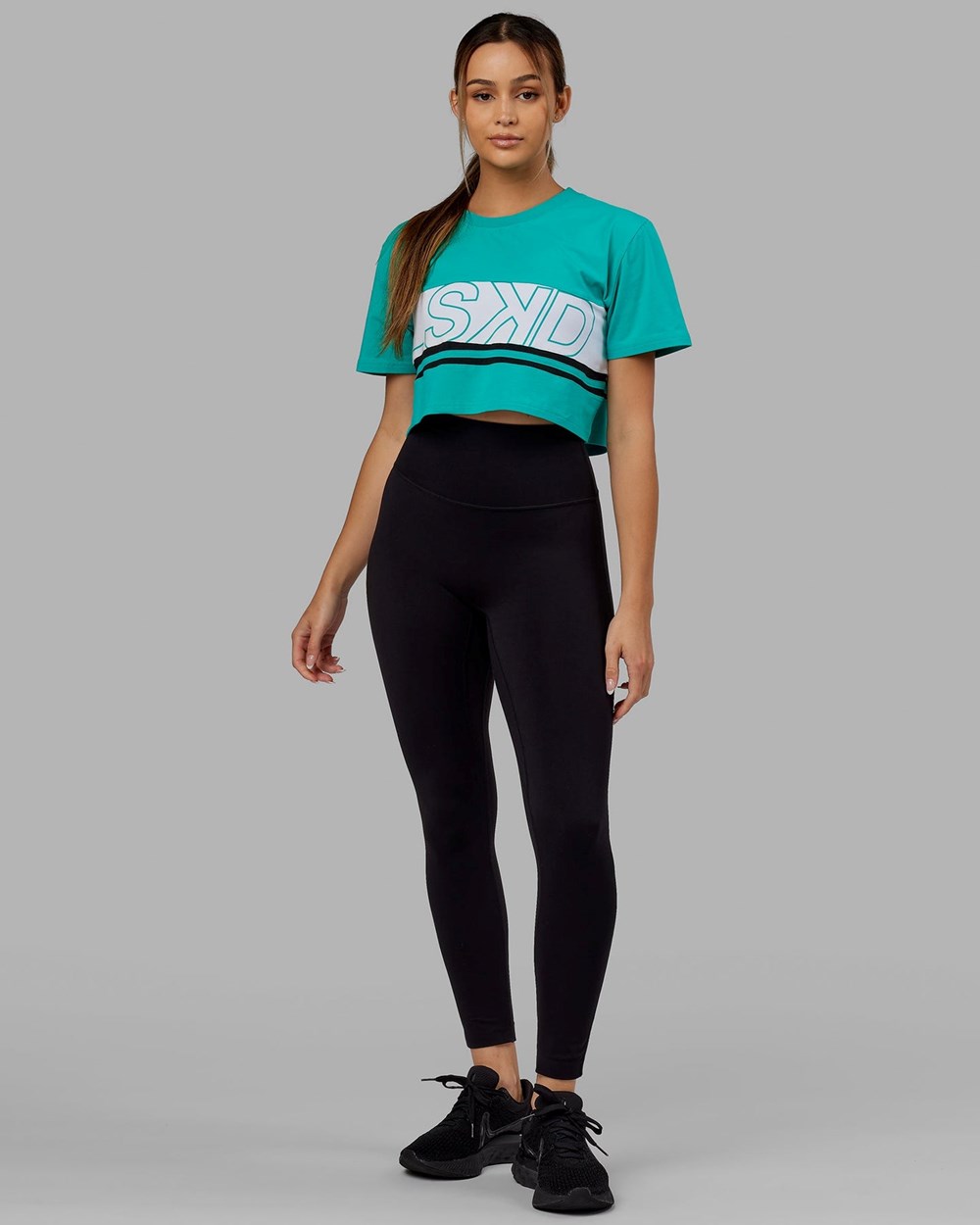 White / Hyper Teal LSKD Line-Up Cropped tee | BH8723091