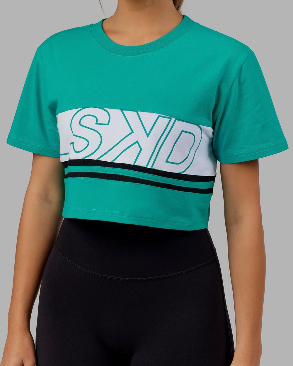 White / Hyper Teal LSKD Line-Up Cropped tee | BH8723091